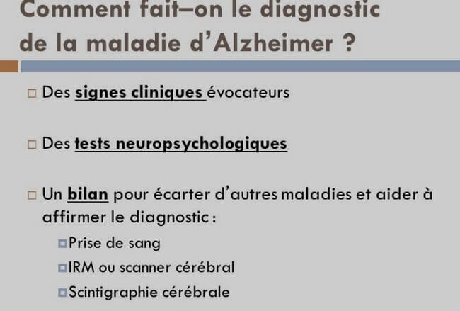 le Diagnostic de la Maladie d'Alzheimer